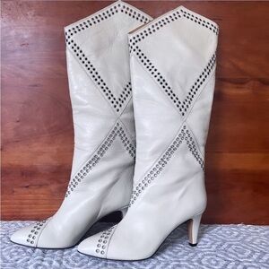 ISABEL MARANT “Lahia” White Eyelet Leather Calf High Heeled Boots Size 7